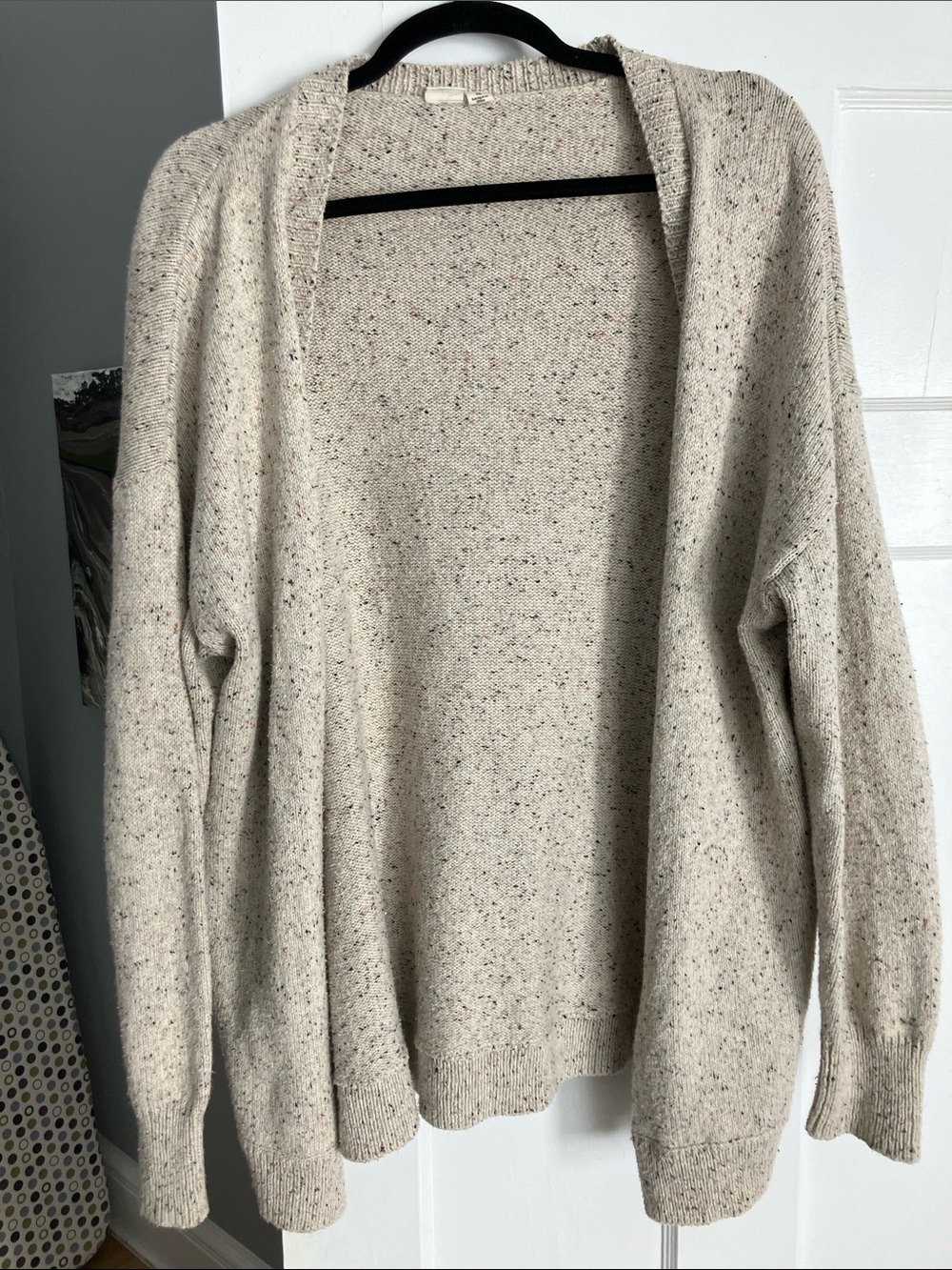 tentree Cream Speckled Open-Front Cardigan
